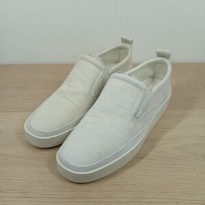 Via Spiga Slip On Sneakers Women's 8 Off White Croc Embossed Leather Platform